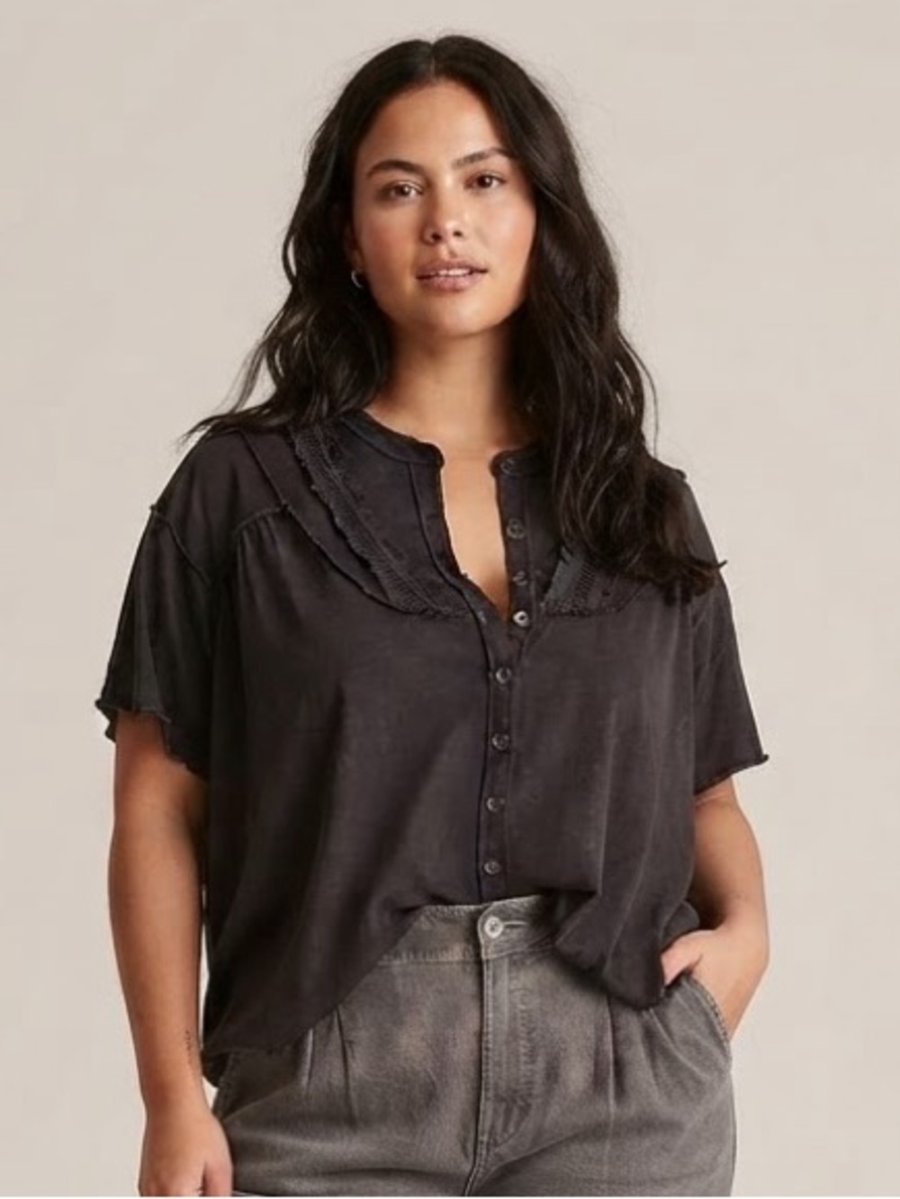 Festi By Torrid Button Up Vintage Black Top